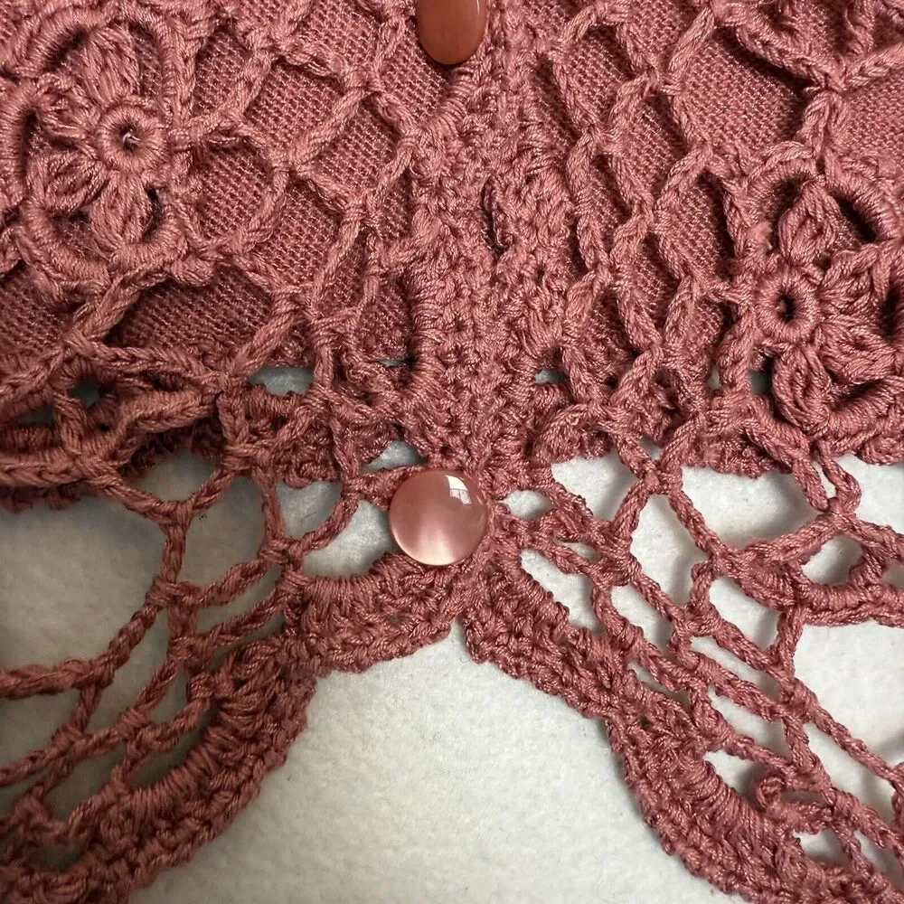 Vintage Casual Corner 90s Y2K Silk Cotton Pink Crochet Vest Sz M CottageCore